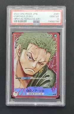 ONE PIECE Card Game - Roronoa Zoro (Alt Art) OP01-001 L ROMANCE DAWN PSA 10 - Image 1