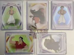 Disney Topps Chrome Neon Lot 5 Aladdin Jafar Gaston Beast 4×/199 1x Non‑#’d Card - Image 1