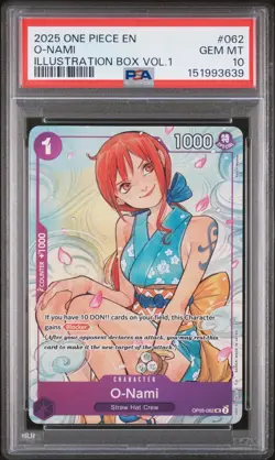 2025 ONE PIECE PROMOS ILLUSTRATION BOX VOL.1 #062 O-NAMI PSA 10 - Image 1