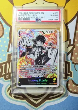 2024 One Piece ST13 EN #003 Monkey.D.Luffy Black & White ALT ART PSA 10 - Image 1