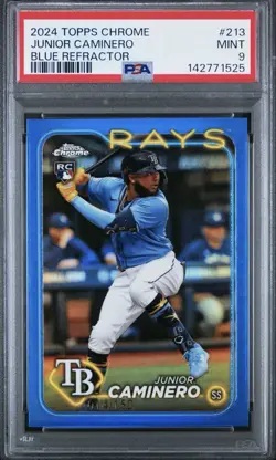2024 Topps Chrome Junior Caminero Blue Refractor /150 Rookie RC SP PSA 9 #213 - Image 1