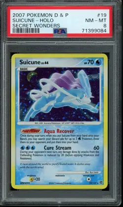 2007 Pokemon Card Suicune 19/132 Holo Foil Bleed Secret Wonders PSA 8 NEAR MINT - Image 1