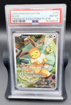 2025 POKEMON PRISMATIC EVOLUTIONS POKEMON CENTER ETB PROMO SVP #173 EEVEE PSA 8 - Image 1