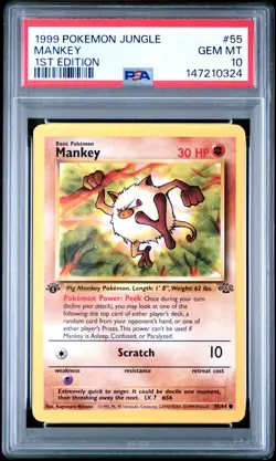 1999 POKEMON JUNGLE 1ST EDITION #55 MANKEY PSA 10 - Image 1
