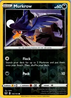 MURKROW 106/195 C SILVER TEMPEST POKEMON REVERSE HOLO NM/M - Image 1