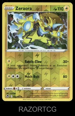 ZERAORA 056/195 R SILVER TEMPEST POKEMON REVERSE HOLO LP - Image 1