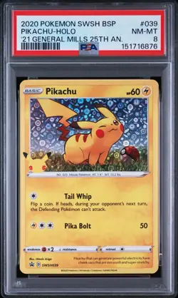 2020 Pokemon 25th Anniversary General Mills Promo Pikachu #SWSH039 PSA 8 - Image 1