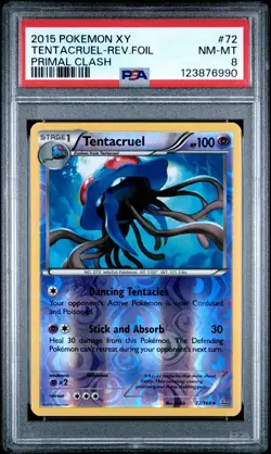 2015 POKEMON XY PRIMAL CLASH #72 TENTACRUEL-REVERSE FOIL PSA 8 - Image 1