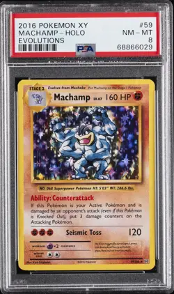 2016 POKEMON XY EVOLUTIONS #59 MACHAMP-HOLO PSA 8 - Image 1