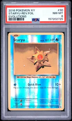 2016 POKEMON XY EVOLUTIONS #30 STARYU-REVERSE FOIL PSA 8 - Image 1