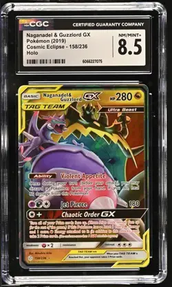CGC 8.5 NAGANADEL & GUZZLORD GX 158 COSMIC ECLIPSE TAG TEAM POKEMON NM/ MINT+ BM - Image 1