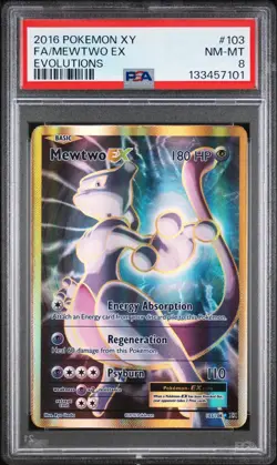 2016 Pokemon XY Evolutions #103 Mewtwo EX - Holo Full Art (PSA 8 NM-MT) - Image 1
