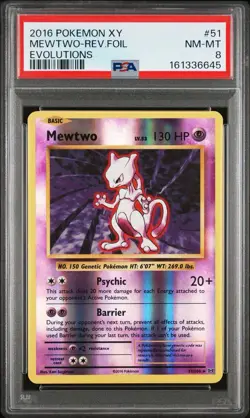 2016 POKEMON XY EVOLUTIONS #51 MEWTWO Rev Foil PSA 8 - Image 1