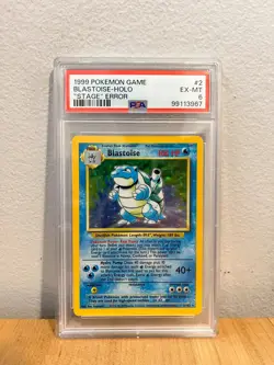 1999 Pokemon Base Set Blastoise Holo No Stage Error 2/102 PSA 6 Misprint - Image 1