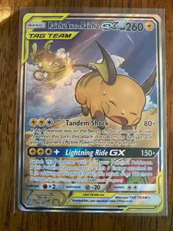 Pokemon Raichu & Alolan Raichu GX S&M 221/236 TAG TEAM Alt Full Art Holo EN - Image 1