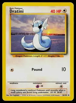 Pokemon Card Base Set Unlimited Dratini 26/102 Uncommon - Image 1