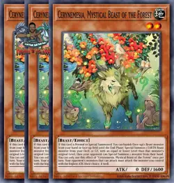 Yugioh! 3x Cerynemesia, Mystical Beast of the Forest CORI-EN087 Common 1st Ed NM - Image 1