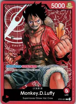 Monkey.D.Luffy • ST01-001 Leader Reprint Holo Foil One Piece TCG NEAR MINT - Image 1