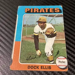 Miscut Oddball 1975 Topps DOCK ELLIS #385 Set-Break Pittsburgh Pirates Card VG - Image 1
