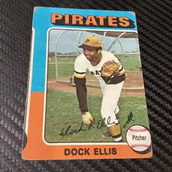 Miscut Oddball 1975 Topps DOCK ELLIS #385 Set-Break Pittsburgh Pirates Card VG - Image 2