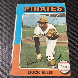 Miscut Oddball 1975 Topps DOCK ELLIS #385 Set-Break Pittsburgh Pirates Card VG - Image 3