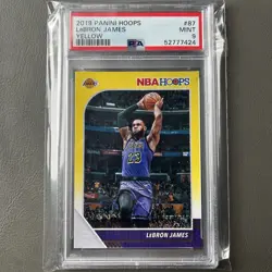 PSA 9 LeBron James Yellow 2019-20 Panini Hoops Basketball Los Angeles Lakers - Image 1