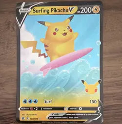 Surfing Pikachu V 008/025 Celebrations Holo Pokemon TCG English 2021 200 HP - Image 1