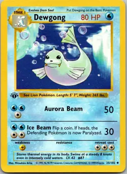 Dewgong 25/102 Uncommon Base Set Shadowless Pokemon 1st Edition MP - Image 1