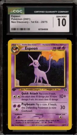 Pokemon Espeon Neo Discovery 1st Edition Rare #20 CGC 10 Gem Mint - Image 1