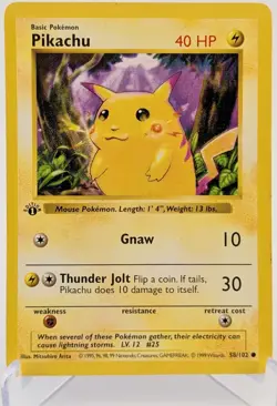 Pokemon Base Set - Pikachu (Red Cheeks) - 1st Edition Shadowless 58/102 - DMG - Image 1