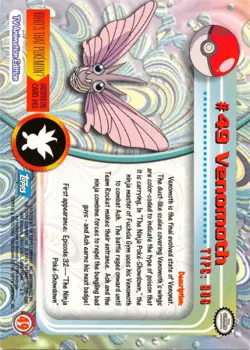 Venomoth #49 - BLUE LOGO - SILVER HOLO - SERIES 1 - TOPPS Pokemon Card - NM/LP - Image 2