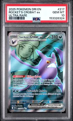 PSA 10 Rocket's Crobat Ex #217/182 Ultra Rare - Destined Rivals Pokemon TCG Card - Image 1