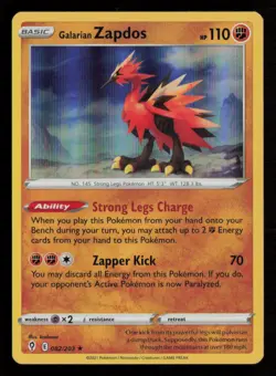 Galarian Zapdos SWSH07: Evolving Skies #082/203 Holo Rare Pokemon Card - Image 1