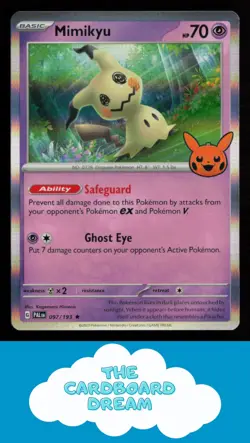 Mimikyu Trick or Trade 2023 #097/193 Halloween Stamped Rare Pokemon Card - Image 1