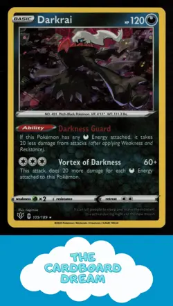Darkrai SWSH03: Darkness Ablaze #105/189 Rare Holo Pokemon Card - Image 1