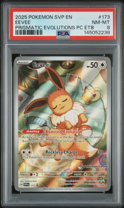2025 POKEMON PRISMATIC EVOLUTIONS POKEMON CENTER ETB PROMO SVP #173 EEVEE PSA 8 - Image 1