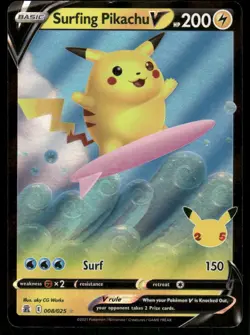 Pokemon Cards Surfing Pikachu V 008/025 Holo Celebrations Holo V Rare NM - Image 1