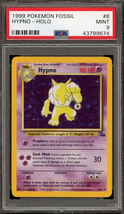 Pokemon Hypno Fossil Unlimited Holo Rare #8 PSA 9 Mint - Image 1