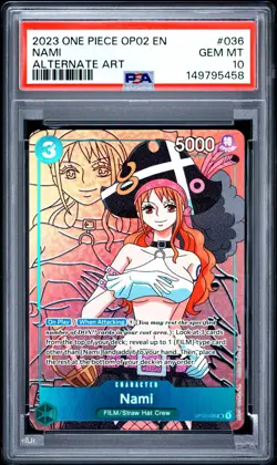 2023 One Piece OP02 EN Nami Alternate Art #036 PSA 10 GEM MINT - Image 1