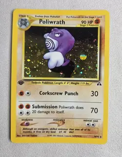 1st Edition Poliwrath 9/75 Neo Discovery Holo Pokemon Card LP + - Image 1