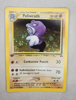1st Edition Poliwrath 9/75 Neo Discovery Holo Pokemon Card LP + - Image 2