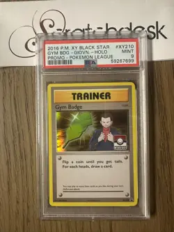 PSA 9 - GIOVANNI GYM BADGE XY210 - POKEMON LEAGUE - Foil Black Star Promo - Image 1