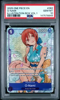 2025 ONE PIECE PROMOS ILLUSTRATION BOX VOL.1 #062 O-NAMI PSA 10 - Image 1