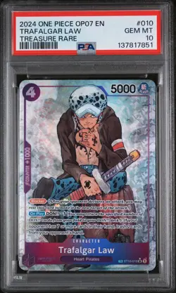 2024 ONE PIECE OP07-500 YEARS IN THE FUTURE TREASURE RARE TRAFALGAR LAW PSA 10 - Image 1