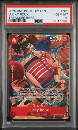 2025 ONE PIECE A FIST OF DIVINE SPEED OP09-015 LUCKY ROUX TREASURE RARE PSA 10 - Image 1