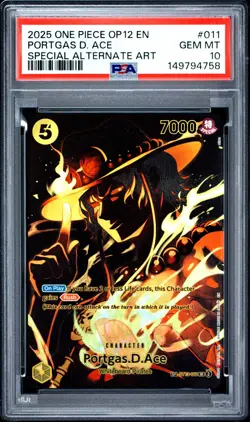 2025 One Piece OP12 EN Portgas D Ace Special Alternate Art #011 PSA 10 GEM MINT - Image 1