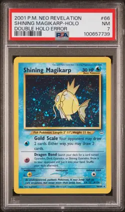 Shining Magikarp Neo Rev Unlimited PSA 7 66/64 Double Holo Error w/ fart swirl - Image 1