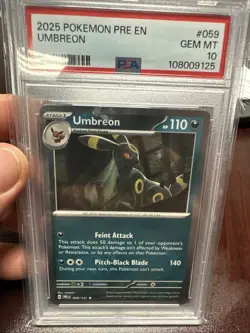 2025 Pokemon Umbreon #059 Prismatic Evolutions Holo PSA 10 - Image 1