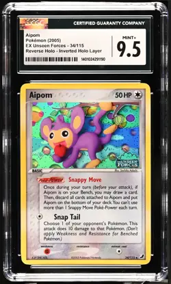 *POP 9* CGC 9.5 Aipom Reverse Inverted Holo EX Unseen Forces 34/115 Pokemon 2005 - Image 1