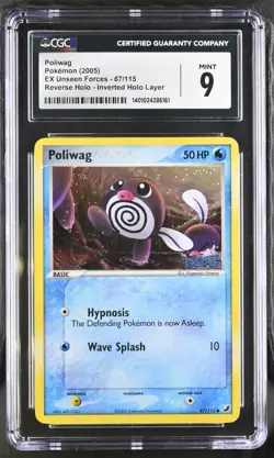 POP 16* CGC 9 Poliwag Reverse Holo Inverted EX Unseen Forces 67/115 Pokemon 2005 - Image 1